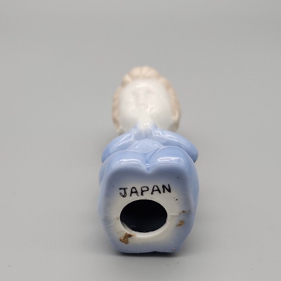 Vintage Praying Little Girl Blue Nightgown Red Bow Japan Porcelain Figurine - Picture 5 of 14
